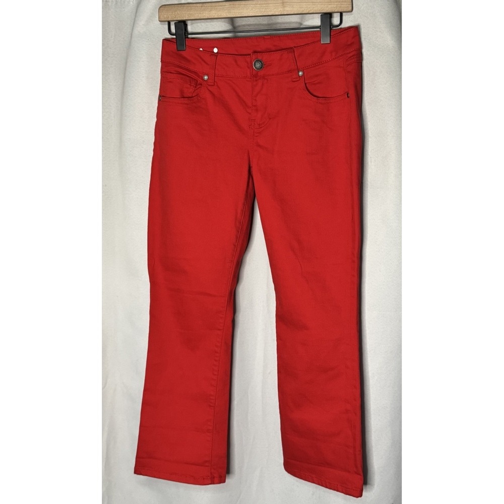 Cabi Red Kick Flare Jeans Womens Size 2 Stretch Denim Cropped Pants 6496 Bold - Picture 1 of 5